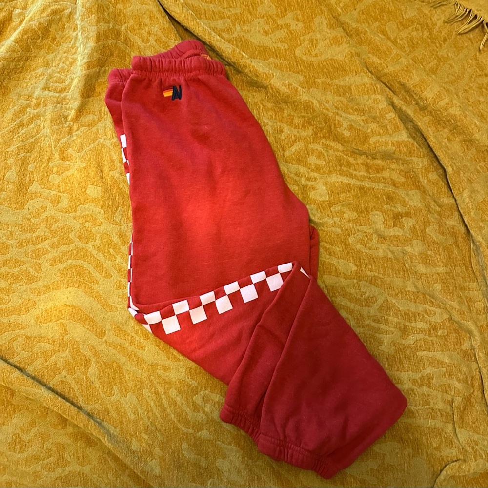 Aviator Nation Red and White Joggers Vibrant Style